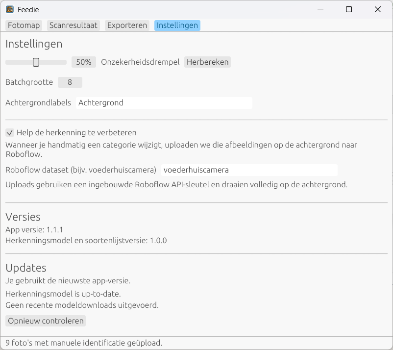 Instellingen dialoog
